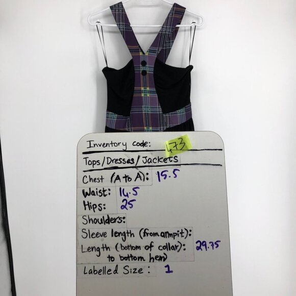 NWT Leona Edmiston Black “Velvet” Purple Plaid Halter Sleeveless Mini Dress 6 - Picture 13 of 14